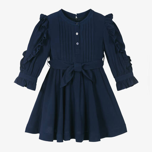 Lapin House-Girls Navy Blue Ruffle Shirt Dress | Childrensalon Outlet