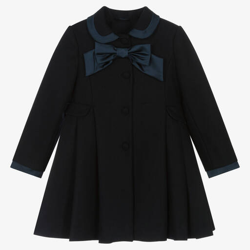 Lapin House-Girls Navy Blue Wool & Satin Bow Coat | Childrensalon Outlet