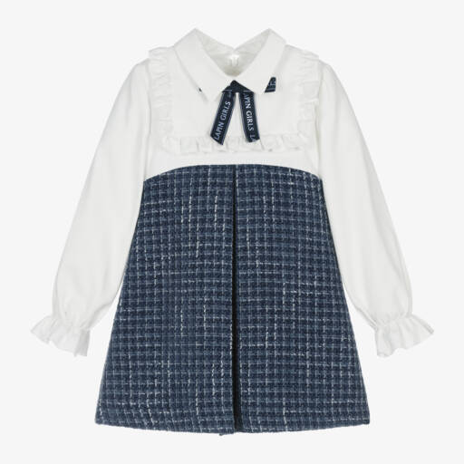Lapin House-Girls Navy Tweed Frill Dress | Childrensalon Outlet