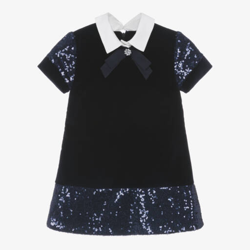 Lapin House-Girls Navy Velvet Sequin Dress | Childrensalon Outlet