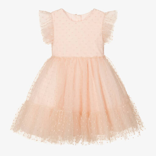 Lapin House-Girls Pale Pink Tulle Dots Dress | Childrensalon Outlet