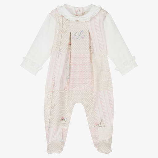 Lapin House-Girls Pink & Beige Cotton Babygrow  | Childrensalon Outlet