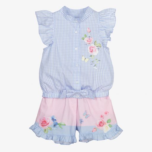 Lapin House-طقم شورت قطن لون زهري وأزرق للبنات | Childrensalon Outlet