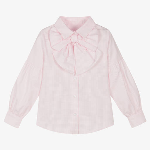 Lapin House-Girls Pink Bow Checked Blouse | Childrensalon Outlet