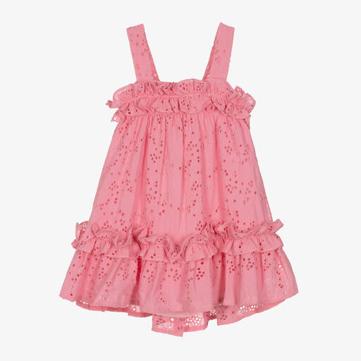 Lapin House-Girls Pink Cotton Broderie Anglaise Dress | Childrensalon Outlet