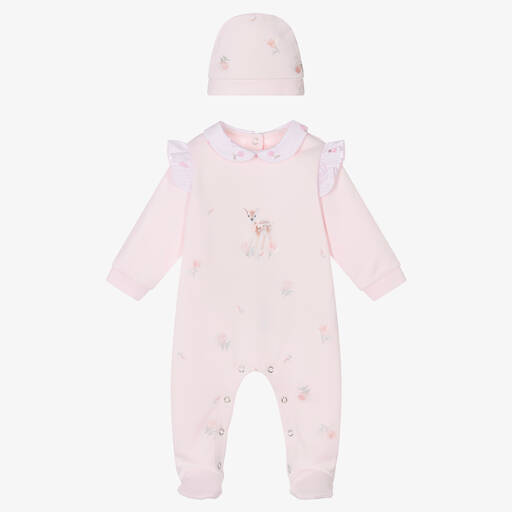 Lapin House-Girls Pink Cotton Deer Babygrow & Hat Set | Childrensalon Outlet