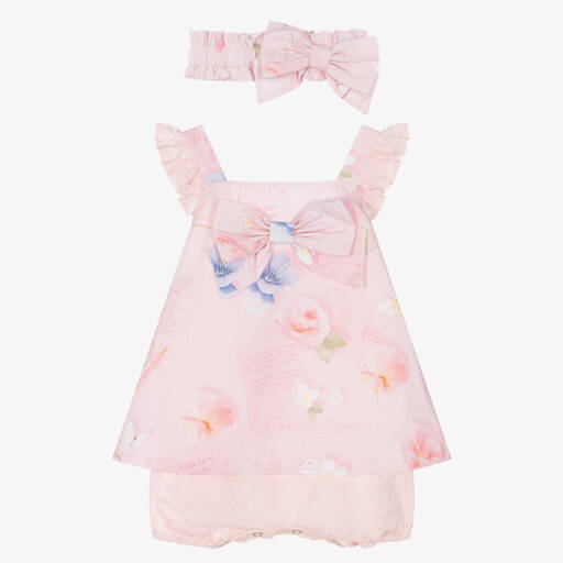 Lapin House-Girls Pink Cotton Dress & Headband Set | Childrensalon Outlet