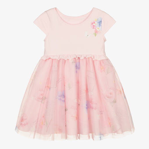 Lapin House-Girls Pink Cotton Jersey & Tulle Dress  | Childrensalon Outlet