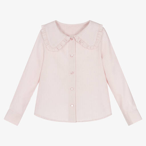 Lapin House-Girls Pink Cotton Lamé Stripe Blouse | Childrensalon Outlet