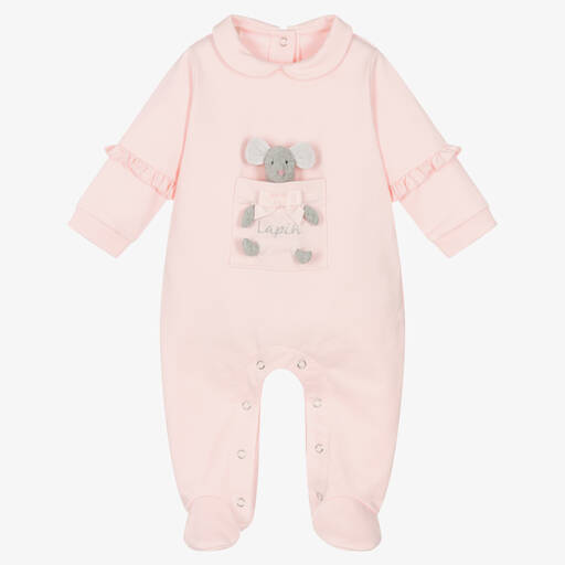 Lapin House-Girls Pink Cotton Mouse Babygrow | Childrensalon Outlet