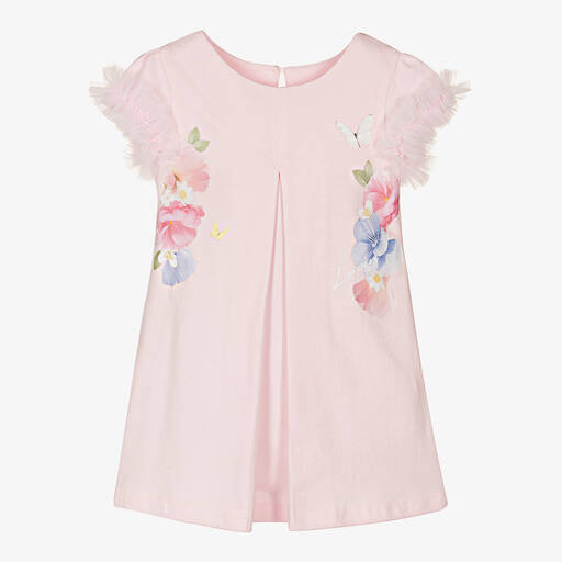 Lapin House-Girls Pink Cotton Piqué Floral Dress | Childrensalon Outlet