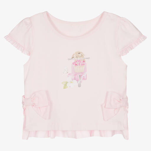 Lapin House-Girls Pink Cotton Rabbit Logo T-Shirt | Childrensalon Outlet