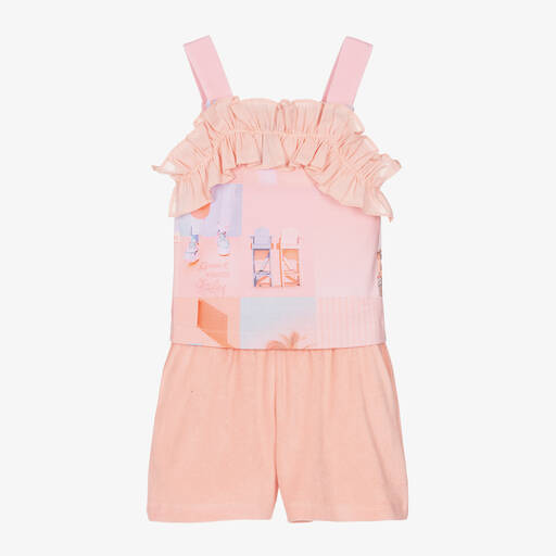 Lapin House-Girls Pink Cotton Towelling Shorts Set | Childrensalon Outlet