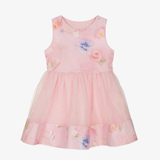 Lapin House-Розовое платье из хлопка и тюля  | Childrensalon Outlet