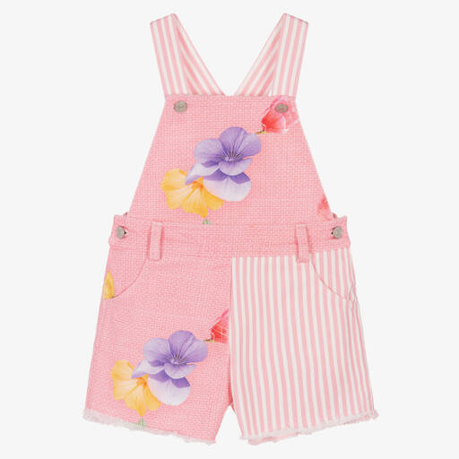 Lapin House-Girls Pink Floral Denim Dungaree | Childrensalon Outlet