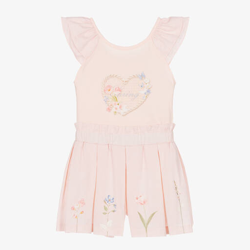 Lapin House-طقم شورت قطن جيرسي لون زهري بطبعة ورود للبنات | Childrensalon Outlet