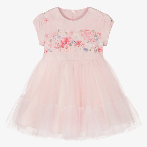 Lapin House-Girls Pink Floral Tulle Dress | Childrensalon Outlet