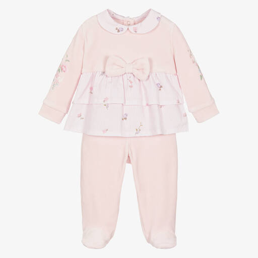 Lapin House-Grenouillère 2 pièces fleurie rose | Childrensalon Outlet