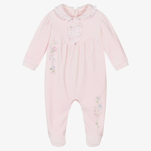Lapin House-Girls Pink Floral Velour Babygrow | Childrensalon Outlet