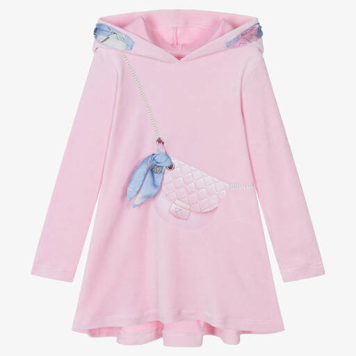 Lapin House-Girls Pink Hooded Velour Bag Dress | Childrensalon Outlet