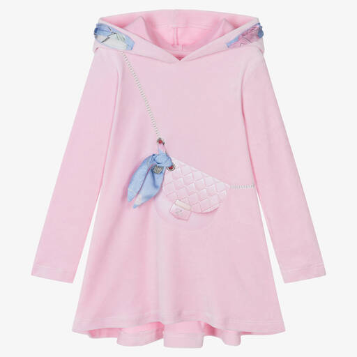 Lapin House-Rosa Velourskapuzenkleid mit Tasche | Childrensalon Outlet