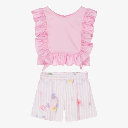 Lapin House-Girls Pink Stripe Floral Shorts Set | Childrensalon Outlet
