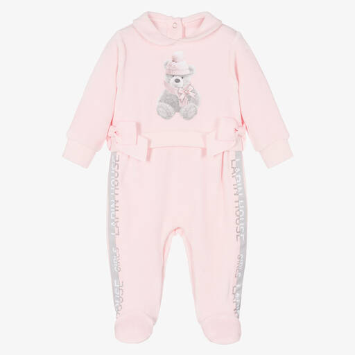 Lapin House-Girls Pink Velour Babygrow | Childrensalon Outlet