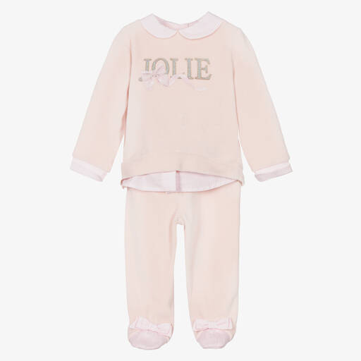 Lapin House-Girls Pink Velour Babygrow | Childrensalon Outlet