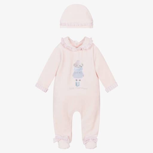 Lapin House-Girls Pink Velour Babygrow & Hat Set | Childrensalon Outlet