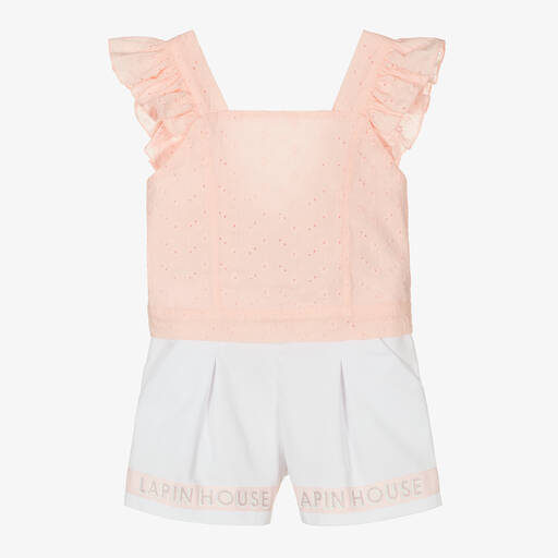 Lapin House-Girls Pink & White Cotton Shorts Set | Childrensalon Outlet