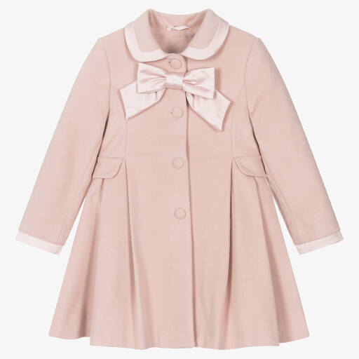 Lapin House-Розовое шерстяное пальто с атласным бантом | Childrensalon Outlet