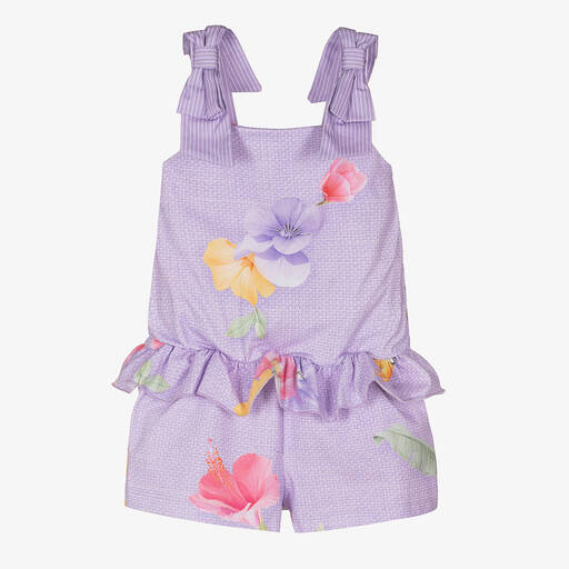 Lapin House-Girls Purple Floral Cotton Playsuit | Childrensalon Outlet