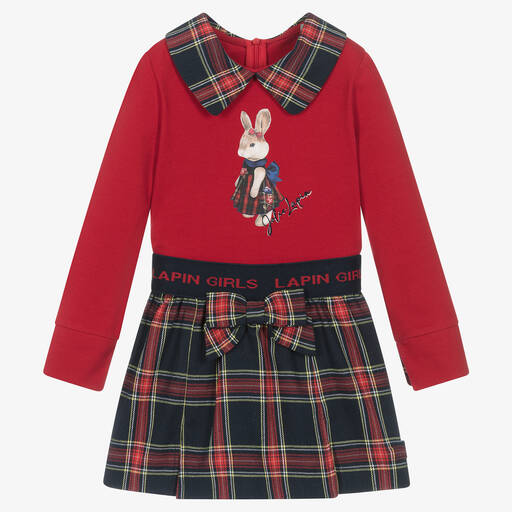 Lapin House-Girls Red & Blue Tartan Cotton Skort Set | Childrensalon Outlet