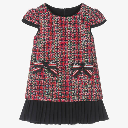 Lapin House-Girls Red & Navy Blue Cotton Bow Dress | Childrensalon Outlet