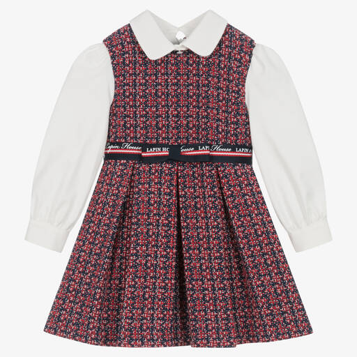 Lapin House-Girls Red & Navy Blue Tweed Dress | Childrensalon Outlet