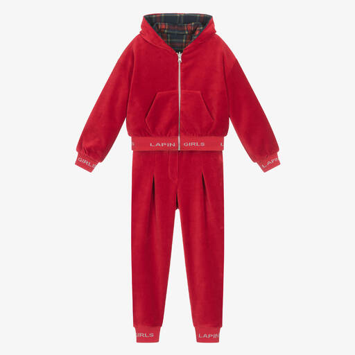 Lapin House-Girls Red Reversible Velour Tracksuit | Childrensalon Outlet