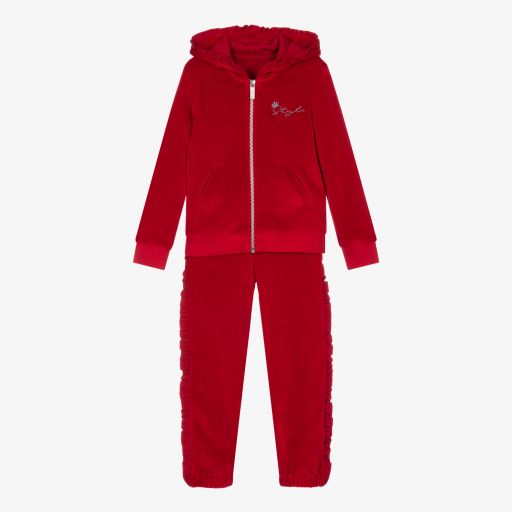 Lapin House-Girls Red Velour Tracksuit | Childrensalon Outlet