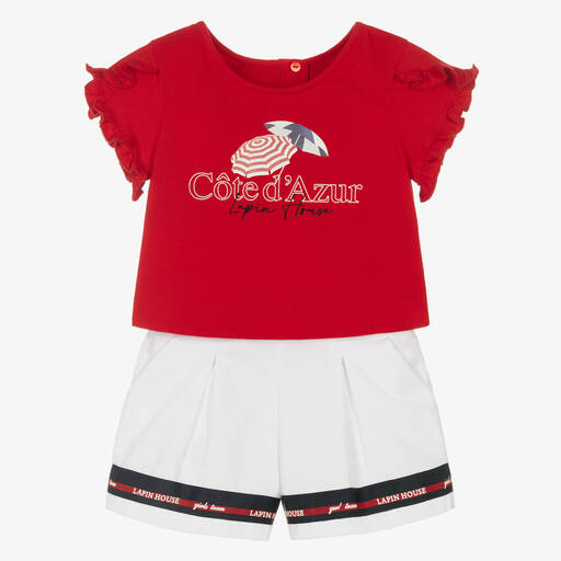 Lapin House-Girls Red & White Cotton Shorts Set | Childrensalon Outlet