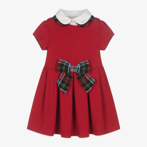 Lapin House-Girls Scarlet Jersey Plaid Bow Dress | Childrensalon Outlet