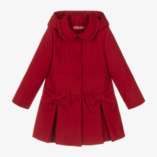 Lapin House-معطف صوف بفيونكة لون أحمر للبنات | Childrensalon Outlet