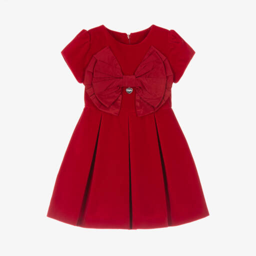 Lapin House-فستان بفيونكة قطيفة لون أحمر | Childrensalon Outlet