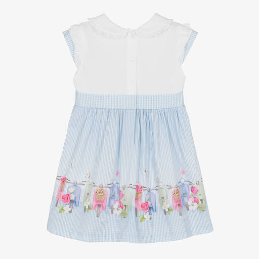 Lapin House-Girls White & Blue Cotton Dress | Childrensalon Outlet