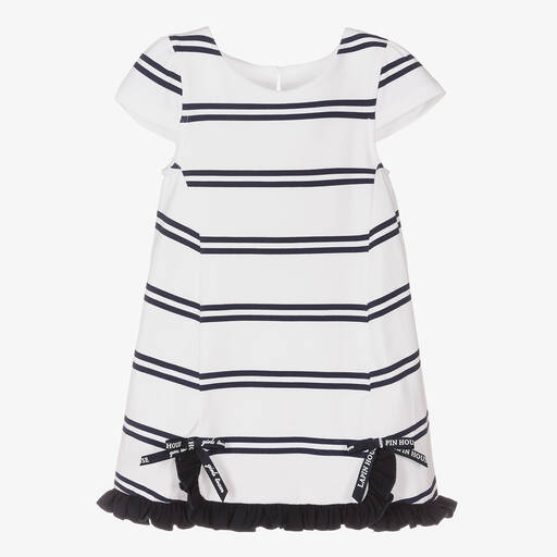 Lapin House-Girls White & Blue Stripe Cotton Dress | Childrensalon Outlet