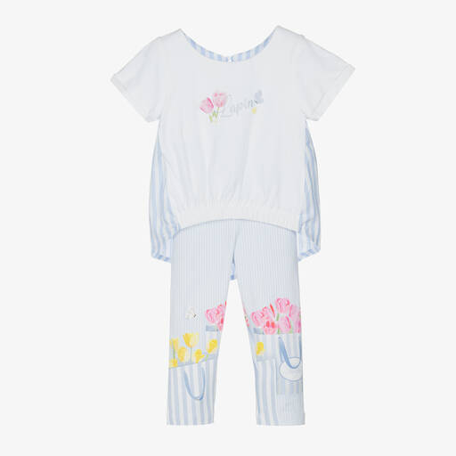 Lapin House-Girls White & Blue Striped Leggings Set | Childrensalon Outlet