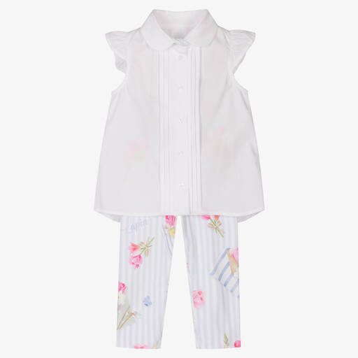 Lapin House-Белая блузка и легинсы в голубую полоску | Childrensalon Outlet