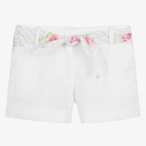 Lapin House-Girls White Broderie Anglaise Shorts  | Childrensalon Outlet