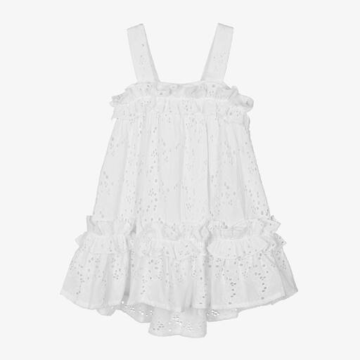 Lapin House-Girls White Cotton Broderie Anglaise Dress | Childrensalon Outlet