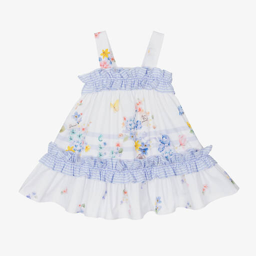 Lapin House-Girls White Cotton Floral Dress | Childrensalon Outlet