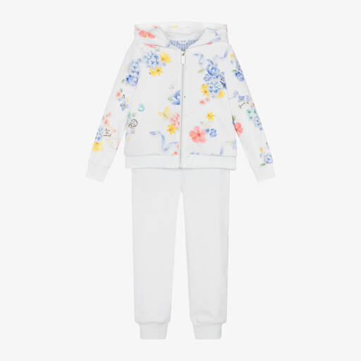 Lapin House-Girls White Cotton Floral Tracksuit | Childrensalon Outlet