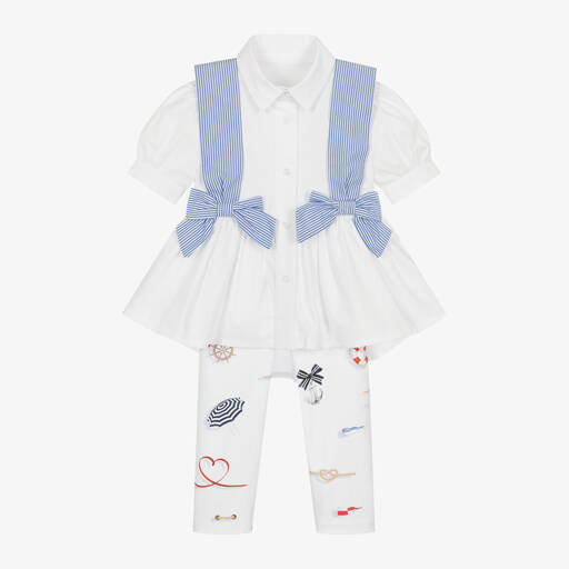 Lapin House-Girls White Cotton Nautical Leggings Set | Childrensalon Outlet